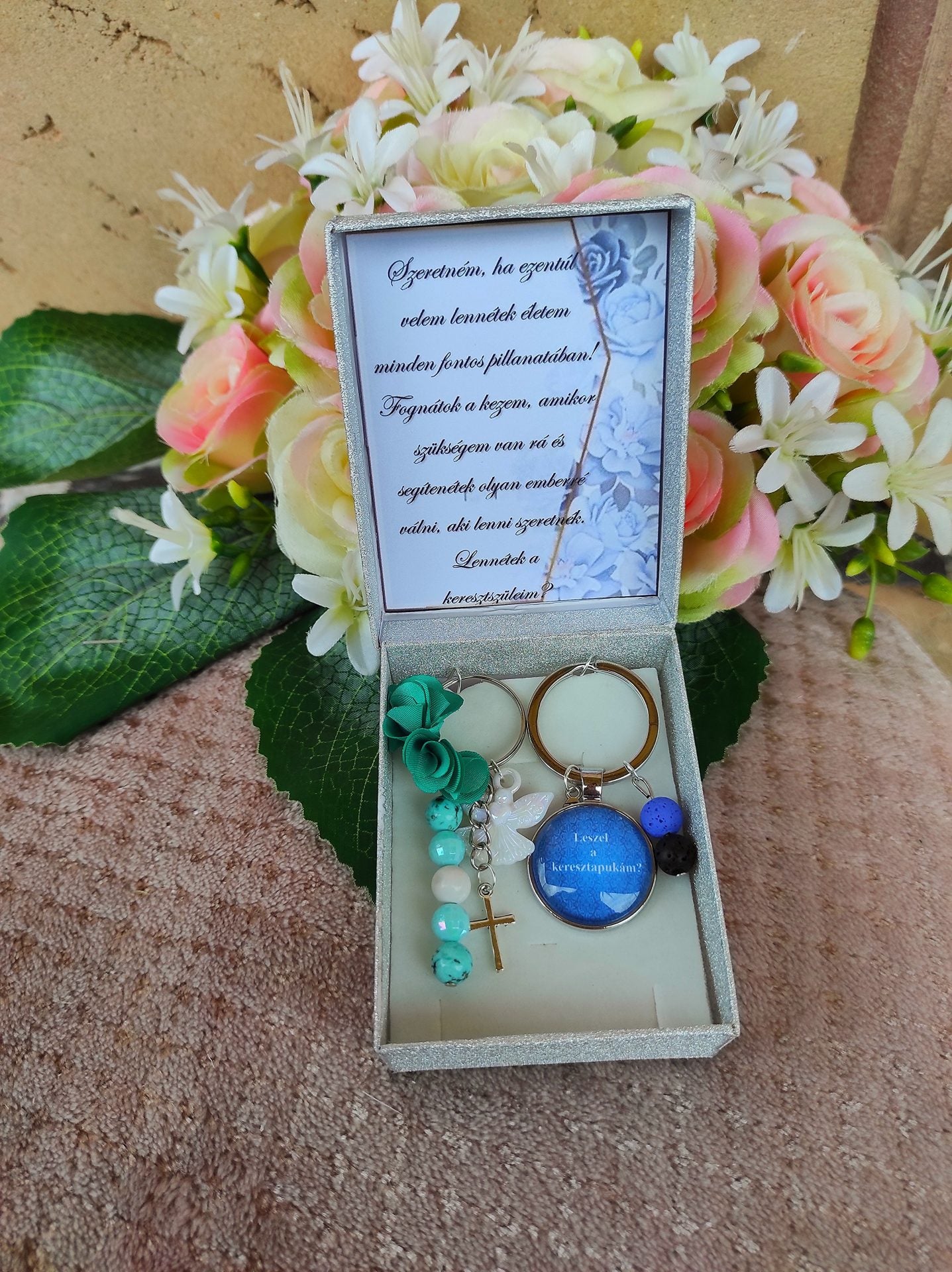 Páros keresztszülő felkérő türkiz